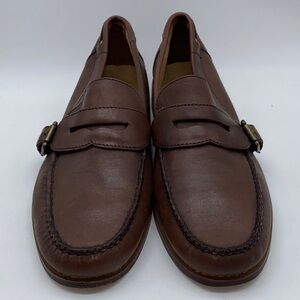 GH Bass Weejuns Mens 10 D Brown Leather Penny Loafers Buckle Strap Boat Shoes